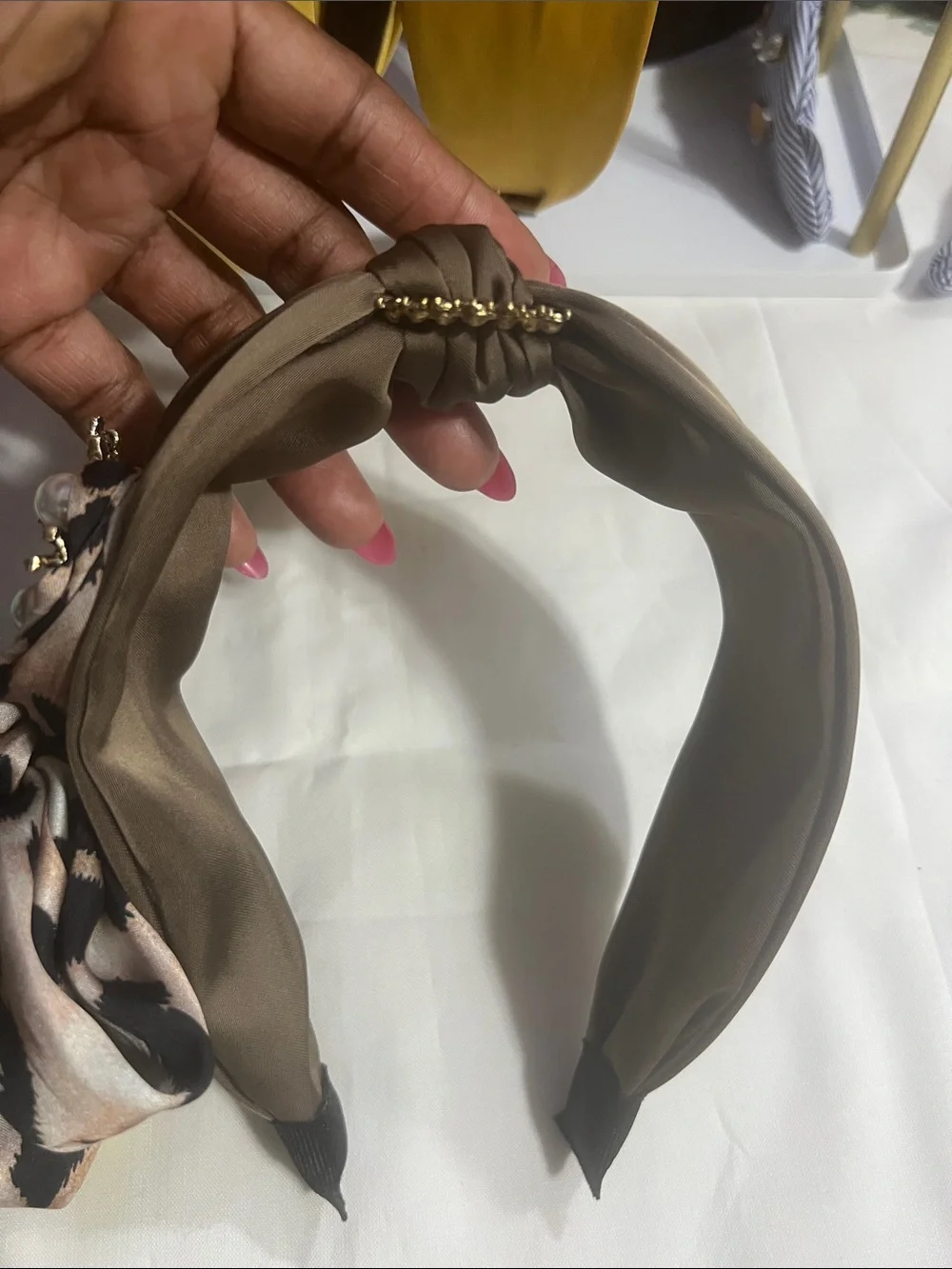 Embellished Knot Headband in Taupe and Leopard
